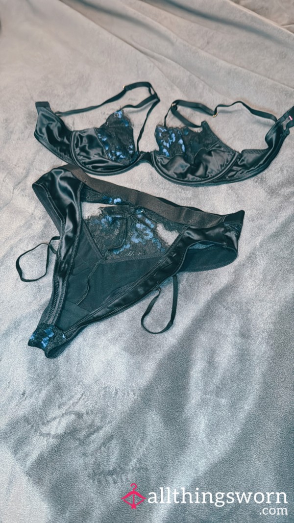 A**less Lingerie Set-Blue/Black