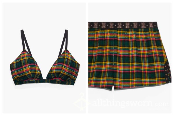 Autumn Plaid Bra And Sleep Short: Pre-made Photo Set [Price Varies Based On Size Of Set]