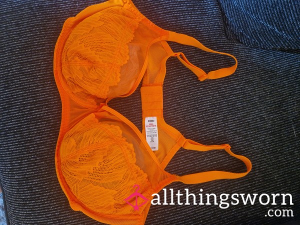 Available For Wears. Neon Orange Lace Trim Bra