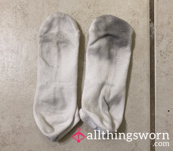 Avia Socks. Size 7 1/2. Dirty And Stained From My Black Sneakers Because They Got Wet. Smells Like A Damp Garage.