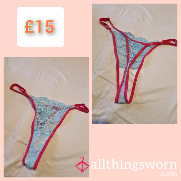 Baby Blue & Pink Lace Thong