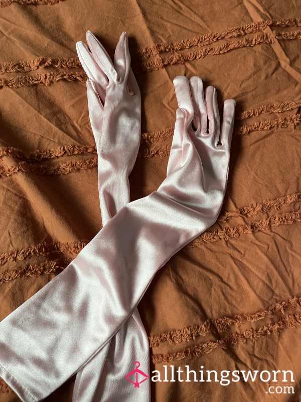 Baby Pink Satin Gloves