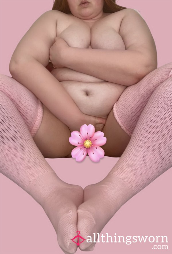 💘 Baby Pink Thigh High Knitted Plus Size Socks 💘