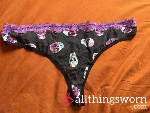 BBW Worn Skull Printed Thong