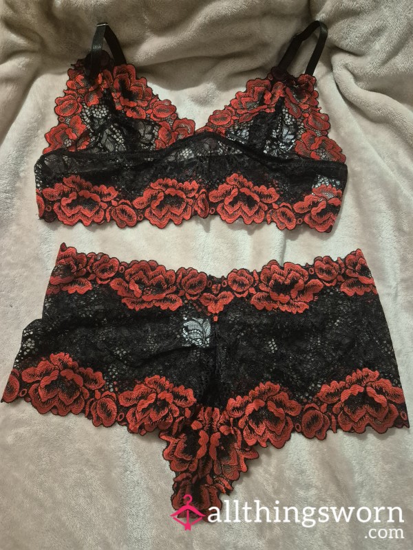 Beautiful Black And Red Worn Lingerie Set Size 10