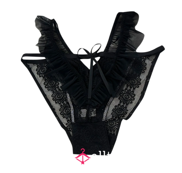 🖤 Beautiful Lace Panties, Well-worn Black Underwear, Lace Bow Knickers For Sale. 🖤