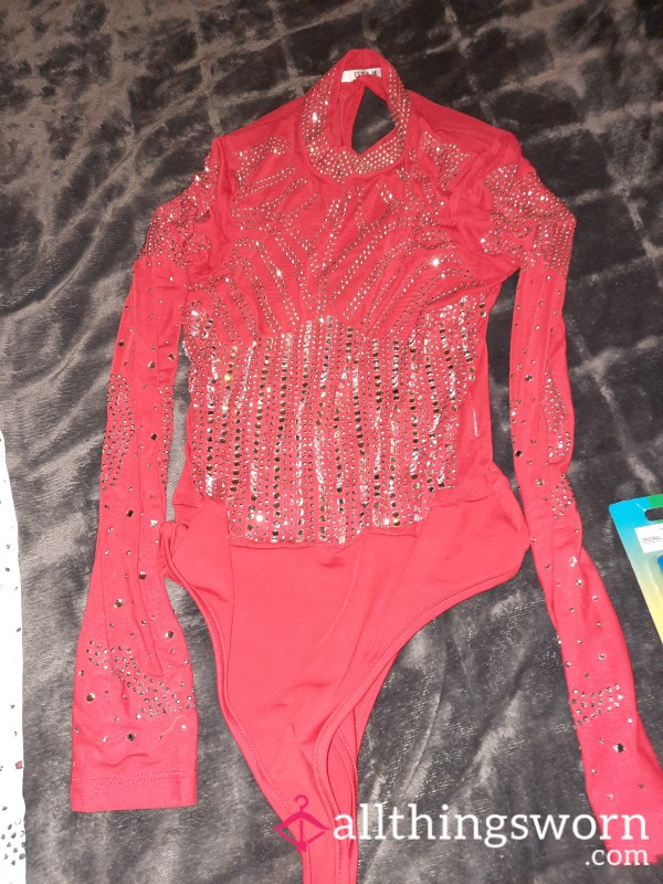 Beautiful Red Sequin See Through Leotard/top