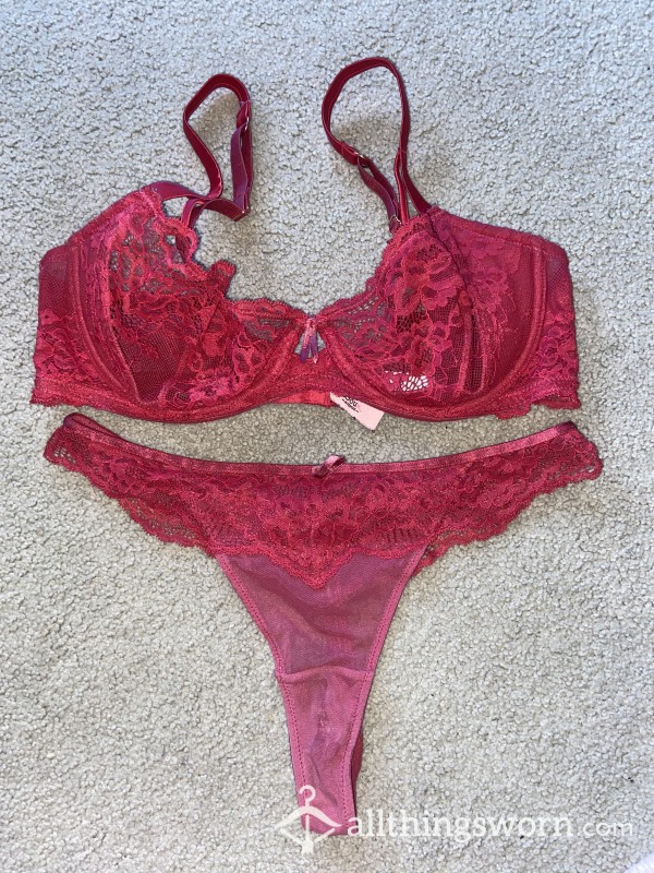 Beautiful Very Worn Red Bra And Thong Set