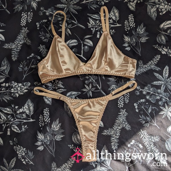 Beige Satin Thong Set 💖