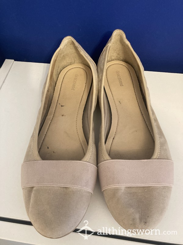 Beige Suede Look Flat Ballet Shoes Size 8