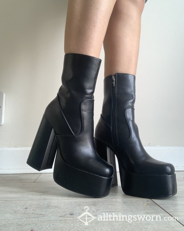 Big Black Platform Heel Boots