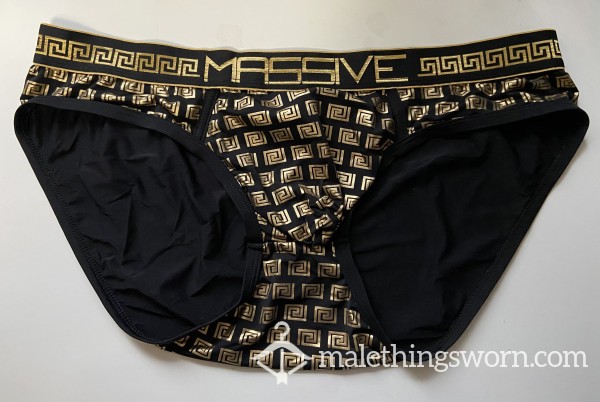 Andrew Christian Ma**ive Black And Gold Briefs Size XL (35-38 In / 89-96 Cm)