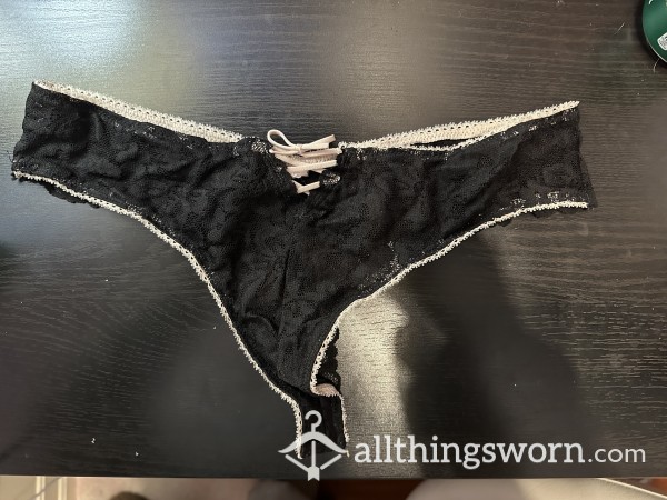 Worn Black And Cream Lace Bikini Victoria's Secret Panty