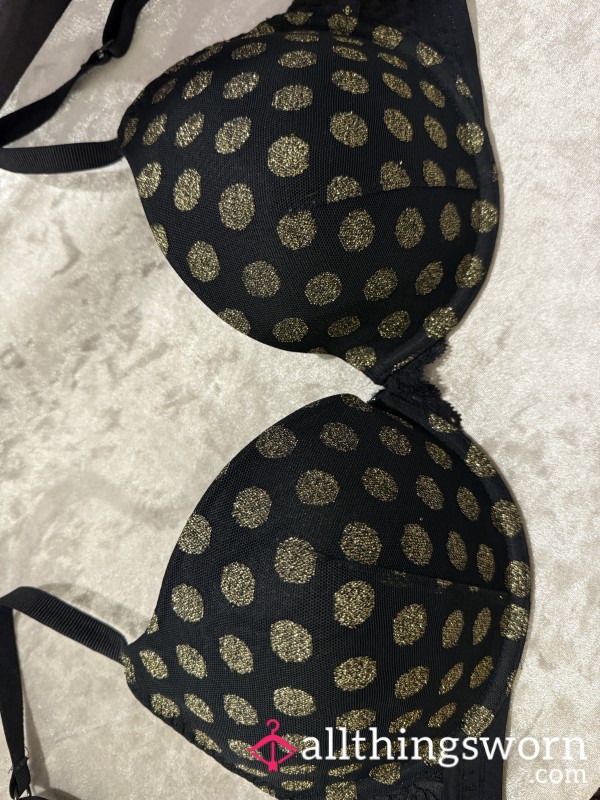 Black And Gold Polka Dot Bra