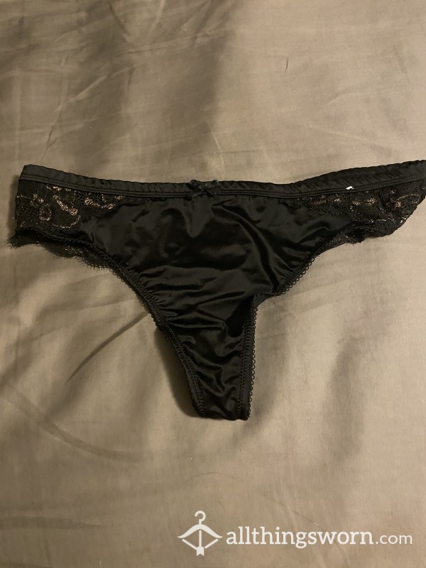 Black And Gold Silky And Lacy Thong