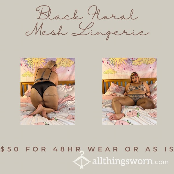 Black And Nude Flor*l Mesh Lingerie