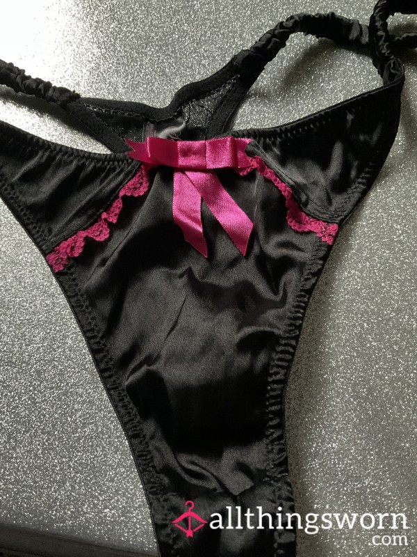 Black And Pink Silky Thong