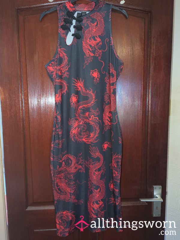 Black And Red Dragon Design Dress