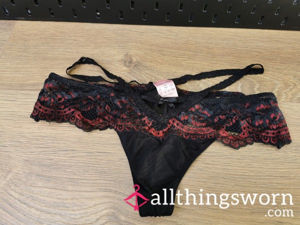 Black And Red Lace Thong