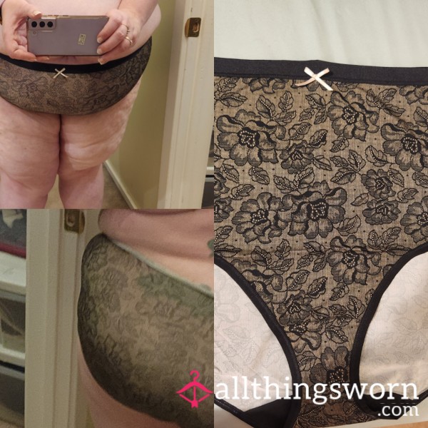 Black And Tan Flor*l No Show Full Back Panties