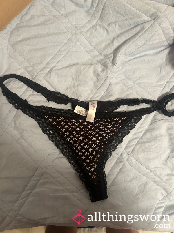 Black And White Bleached Gusset Thong