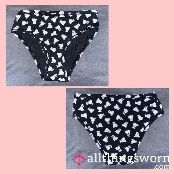 BLACK AND WHITE HALLOWEEN DOG GHOST “VS PINK” CHEEKY COTTON FULLBACK PANTIES MEDIUM - WORN FOR 24 HOURS 💦👻