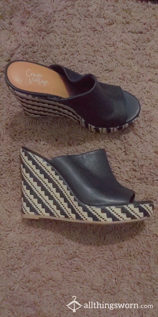 Black And White Slip-On Wedges. Size 6.5