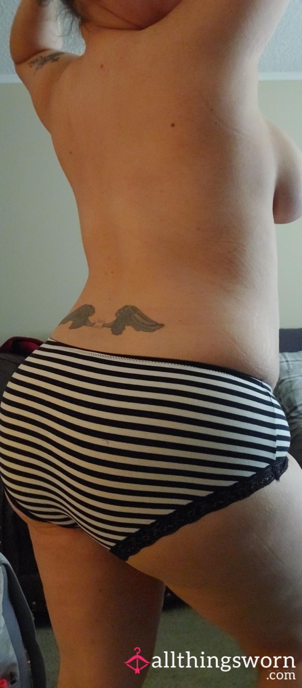 Black And White Striped Cotton Briefs