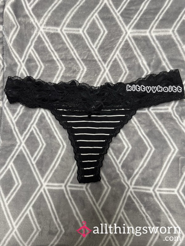 Black And White Striped Lace Thong