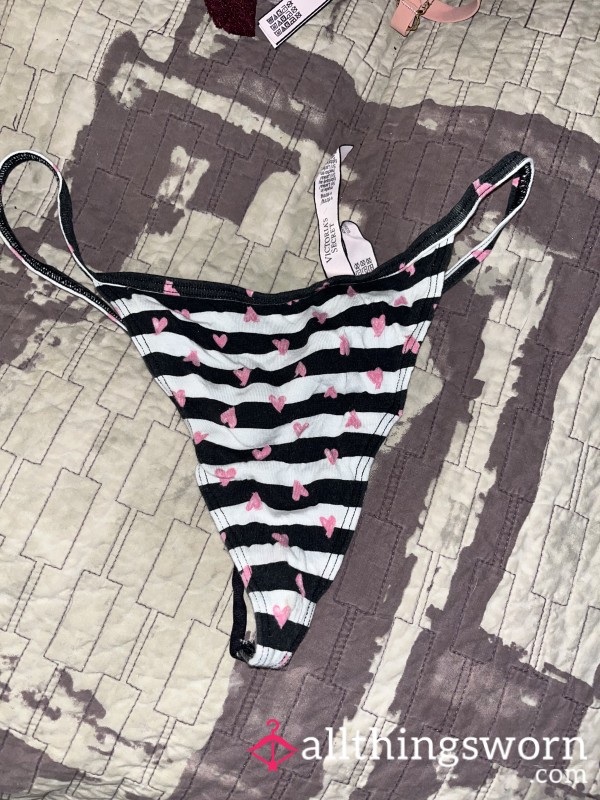 Black And White Striped With Hearts G String