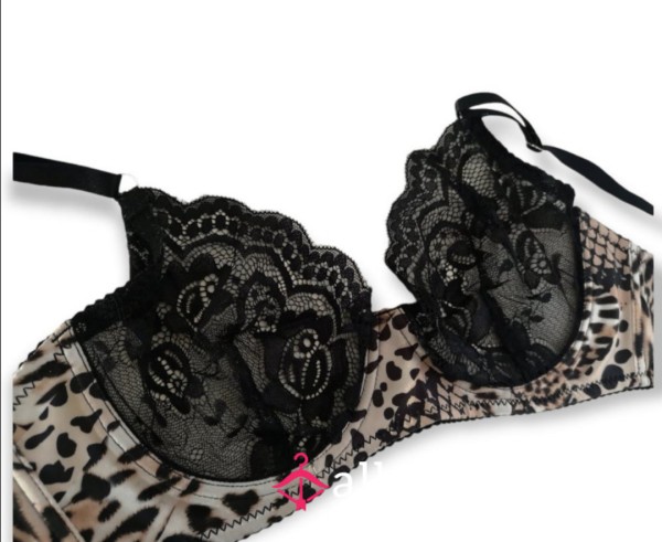 Black Animal Print Lace Bra 38C