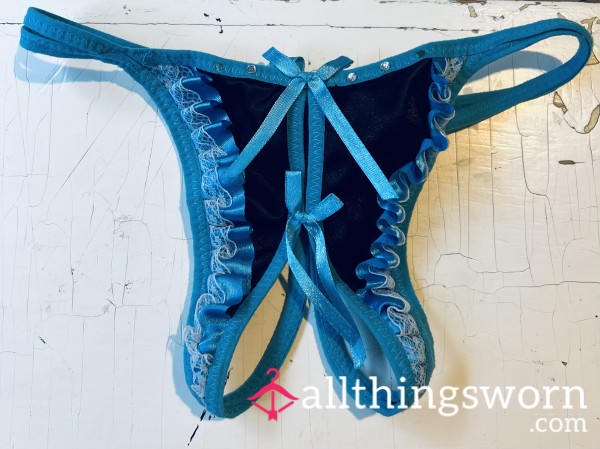 Black Blue XS Crotchess Panties Gstring Thong