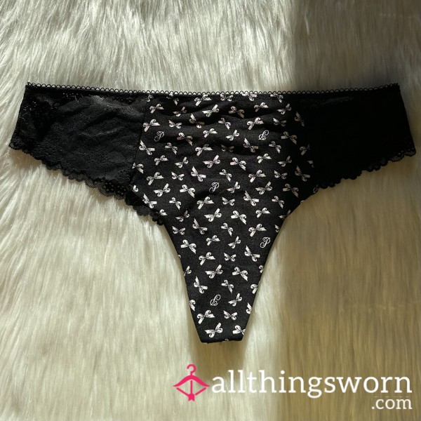 Black Bow Lace Detail Thong