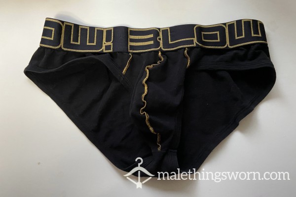 Black Briefs With Gold BLOW! Waistband Size XL (35-38 In / 89-96 Cm)