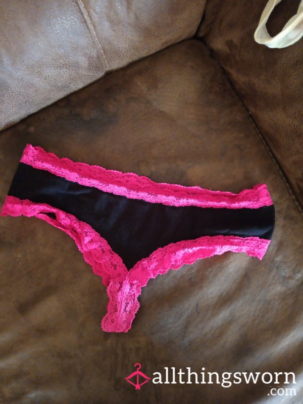 Black Cotton And Pink Lace Cheekies