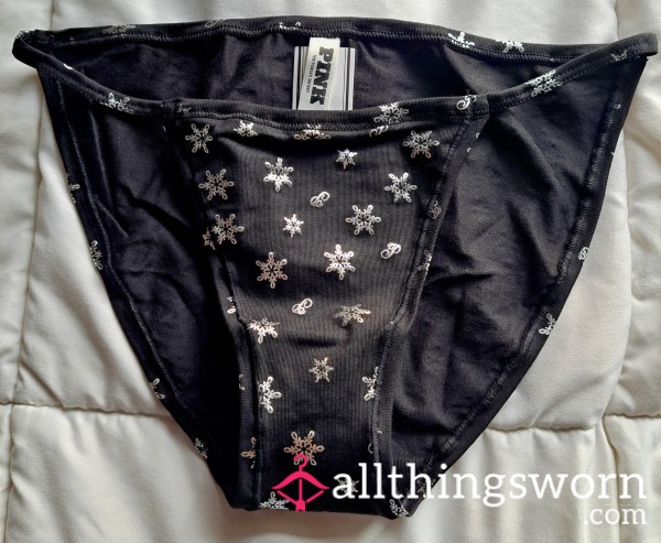 Black Cotton Bikini Fullback Panty With Silver ❄️ Print