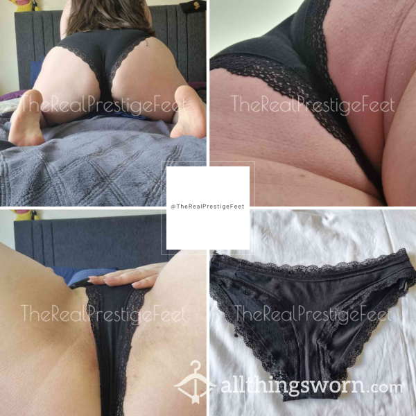 Black Cotton Knickers With Lace Trim | Size 12-14 | 2 Days Wear | Includes Pics & Premade Video | See Listing Photos For More Info - From £18.00 + P&P