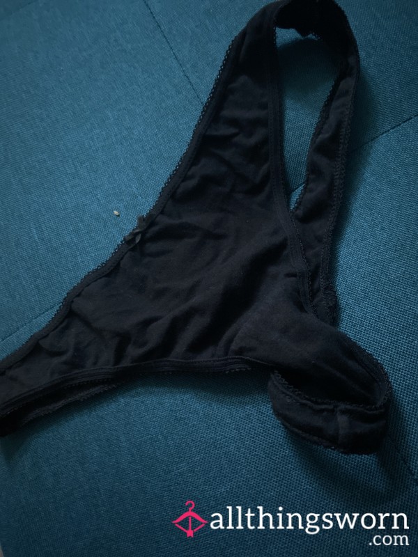 Black Cotton Thong