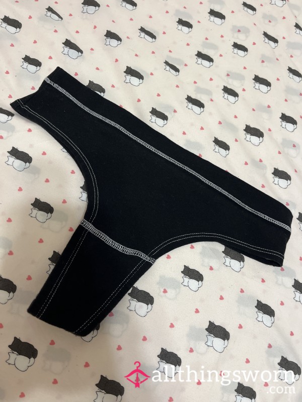 Black Cotton Thong