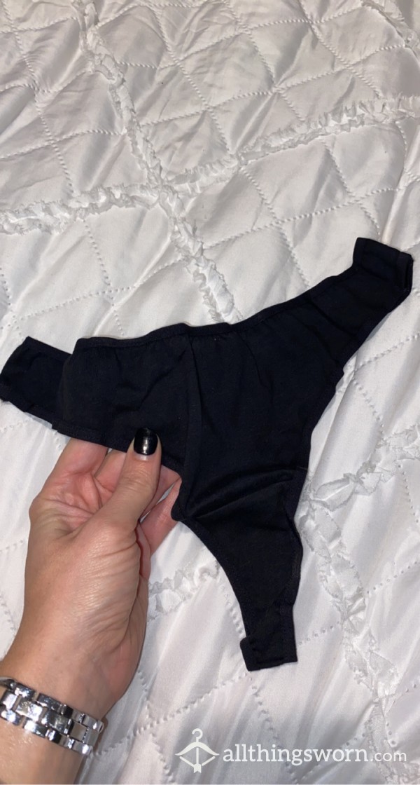 Black Cotton Thong