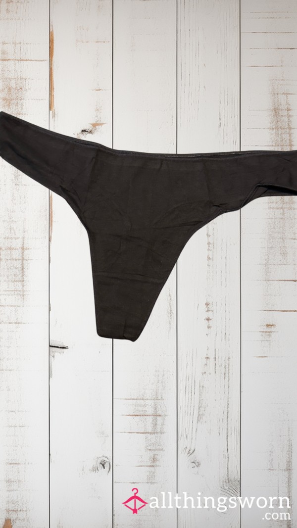 Black Cotton Thong [Add-ons Available] [BBW Panties] [Domme Panties]