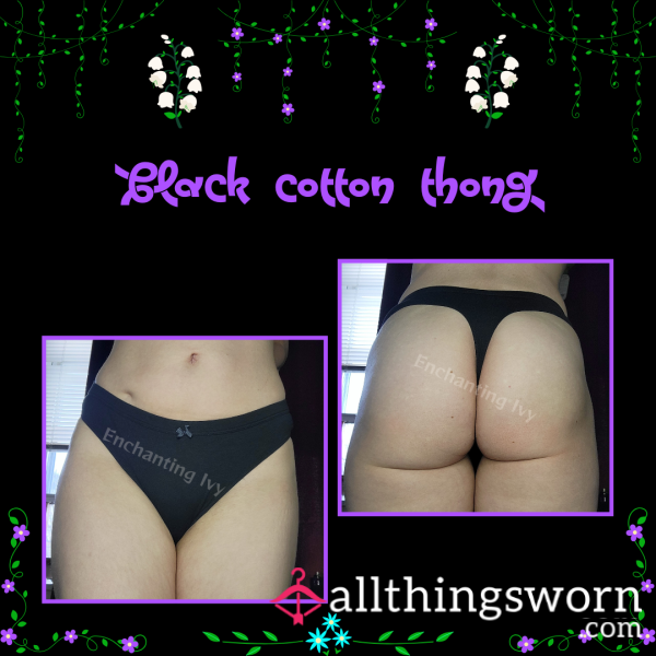 Black Cotton Thong With Bow | 72 Hour Wear