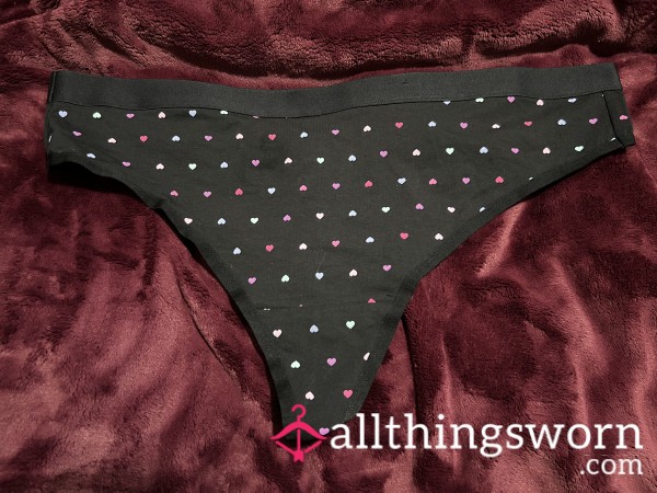 ~BLACK COTTON THONG WITH COLORED HEARTS PATTERN~