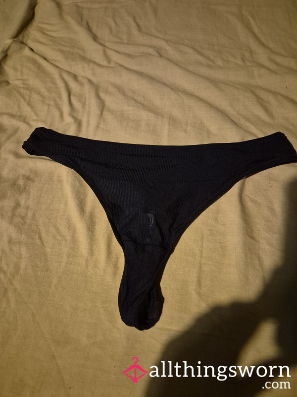 Black Cotton/lycra Thong.