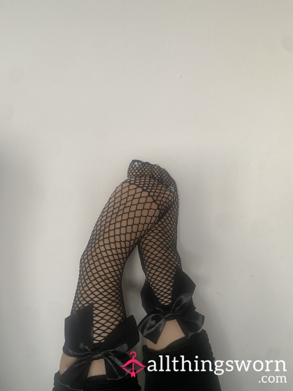 Black Fishnet Socks With Bows