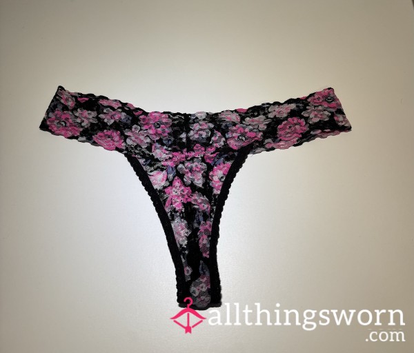 Black Flor*l Thong