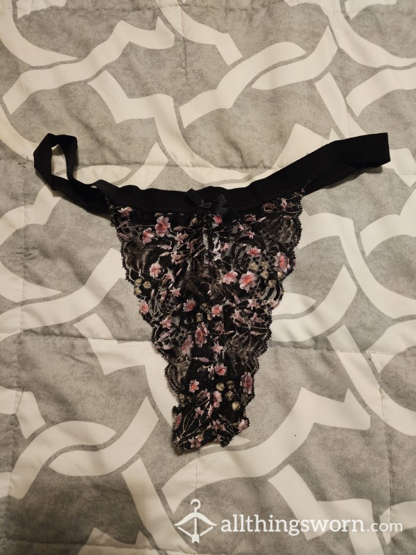 Black Flower Lace Thongs