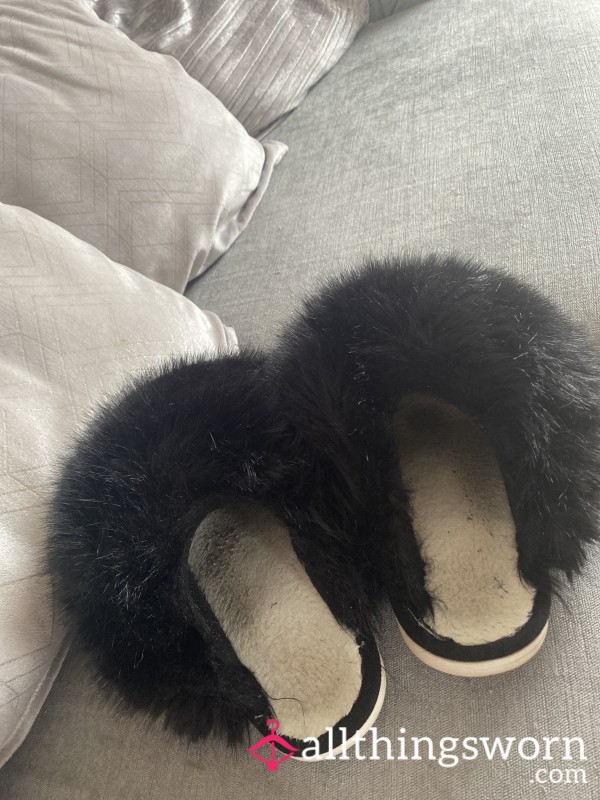 Black Fluffy Smelly Slippers