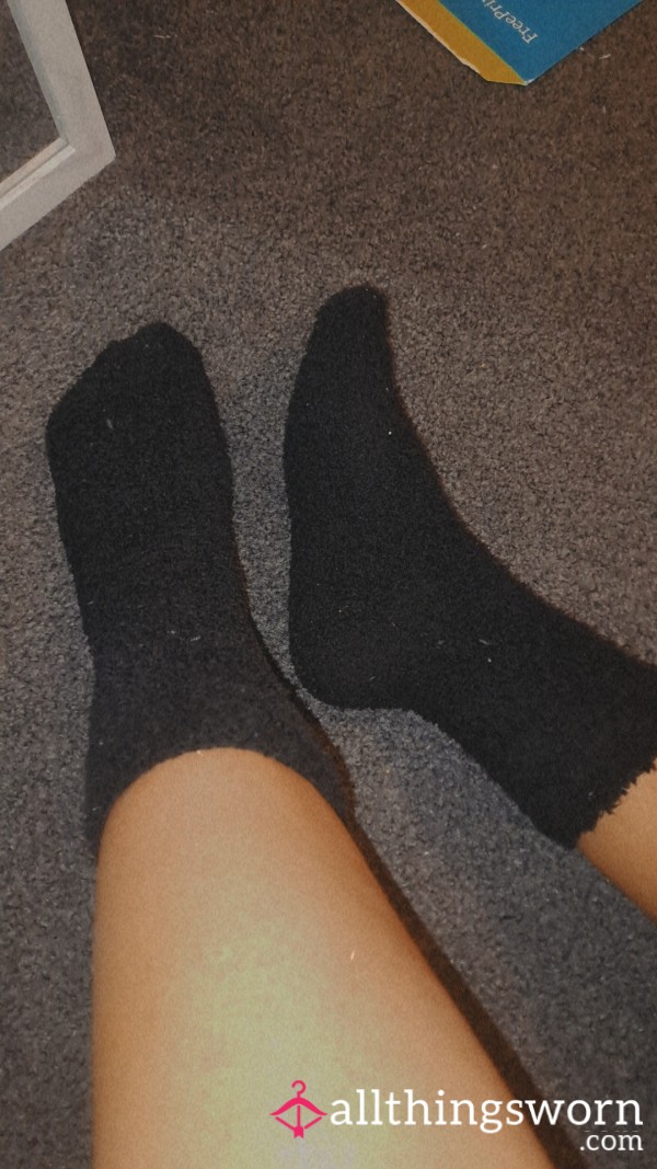 Black Fluffy Sock Worn To Bed