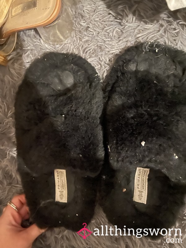 Black Fluffy Stinks Slippers